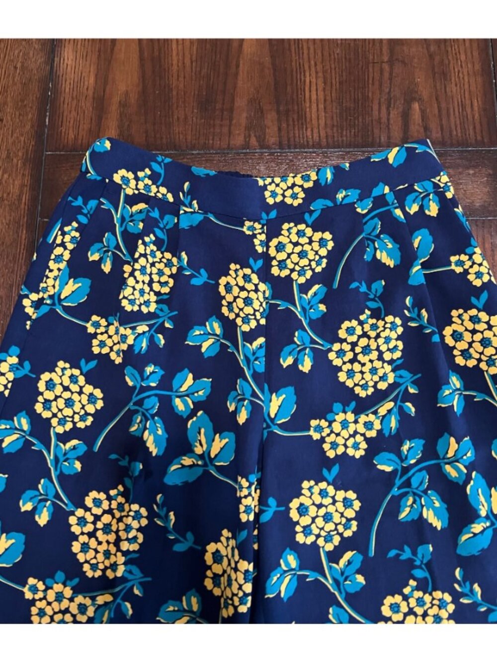 J.Crew Floral Wide Leg Pants Palazzos Cropped PullOn High Rise Blue Yellow 6 NEW - Picture 2 of 8